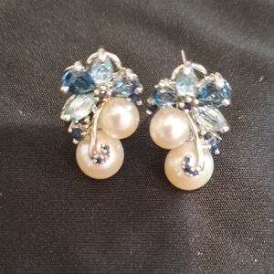 NWOT Topaz, Sapphire And Pearl Earrings